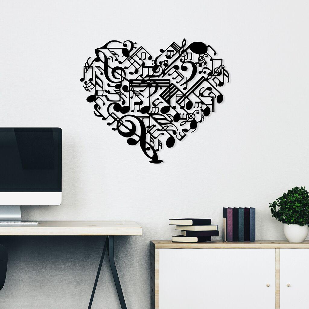 Wallity Zidna dekoracija Muzičko srce, 60 x 74 cm, Crna