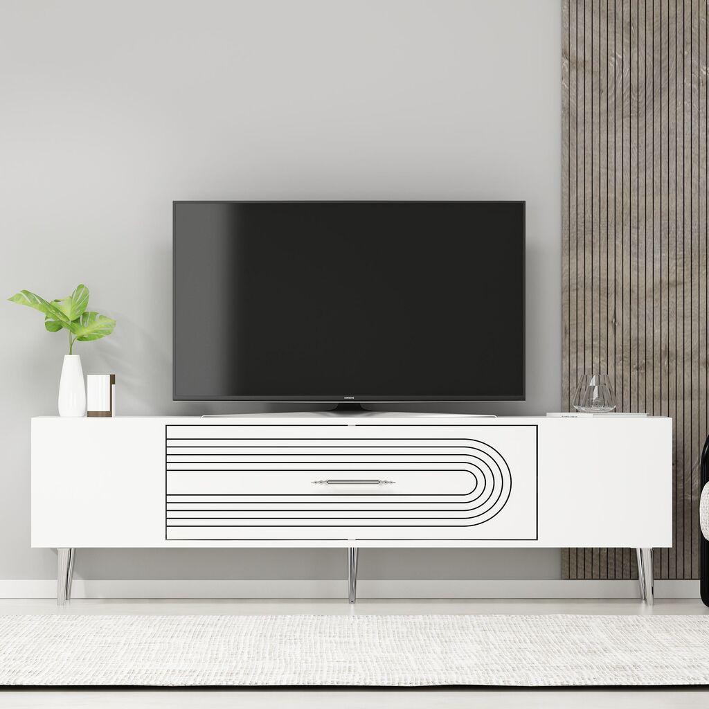 Hanah Kućni TV komoda Dekol3, 150x48,2x29,6 cm, Bijelo-srebrna