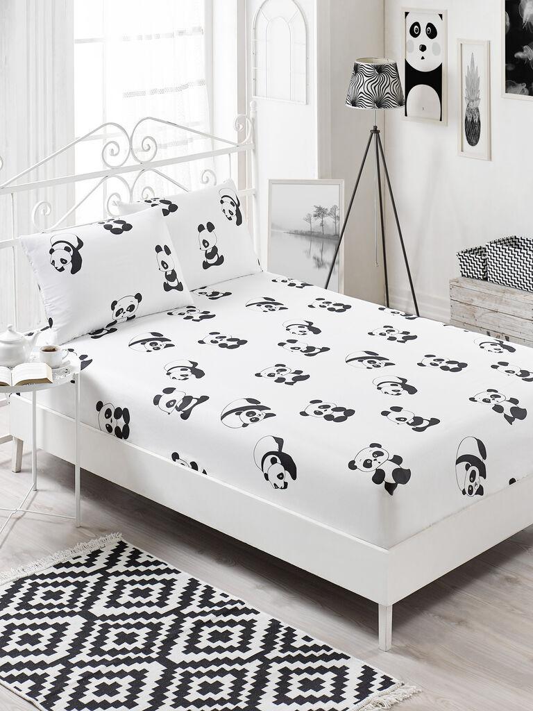 L'essentiel Maison Set posteljine i 2 jastučnice Panda, 160x200+20 cm, Crno-bijela