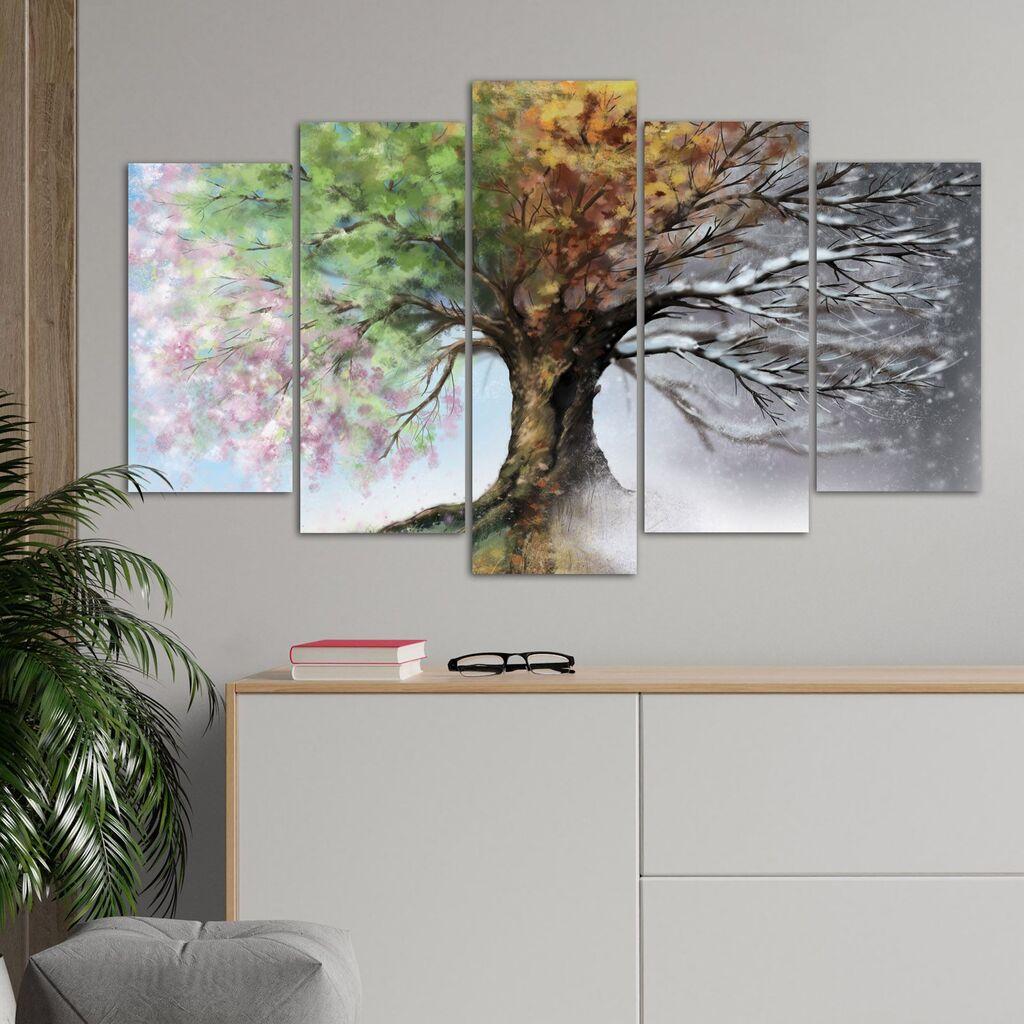 Wallity Slika drvo 4 godišnja doba u pet dijelova 110x60 cm