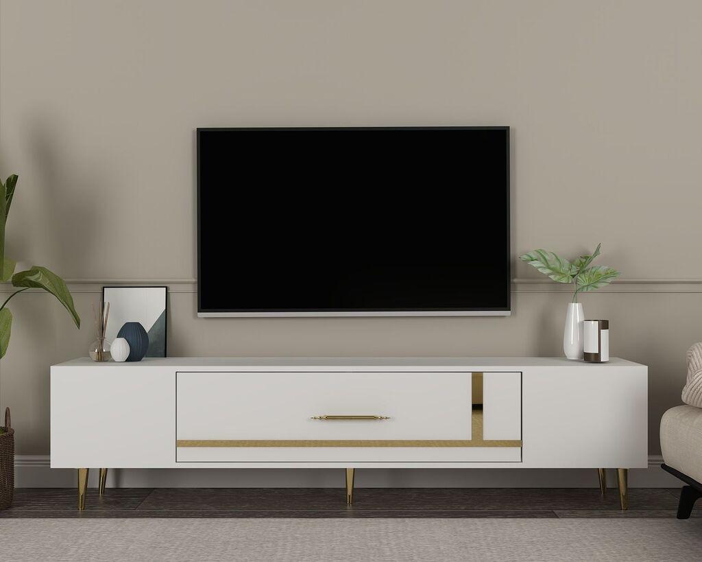 Hanah Home TV komoda Dekop1, 150x48,2x29,6 cm, Bijelo-zlatna boja