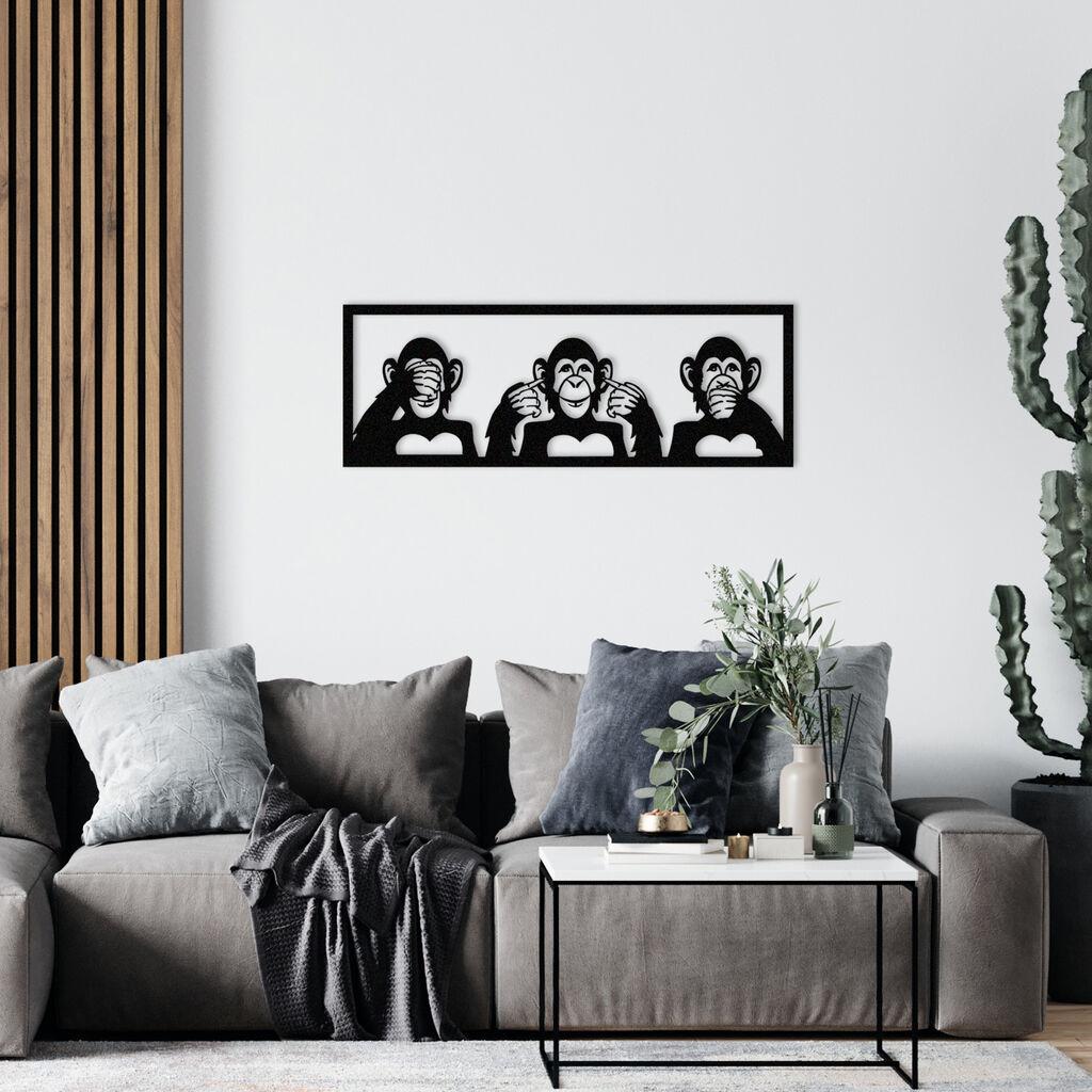 Wallity Zidna dekoracija Tri majmuna L, 100x36cm, Crna