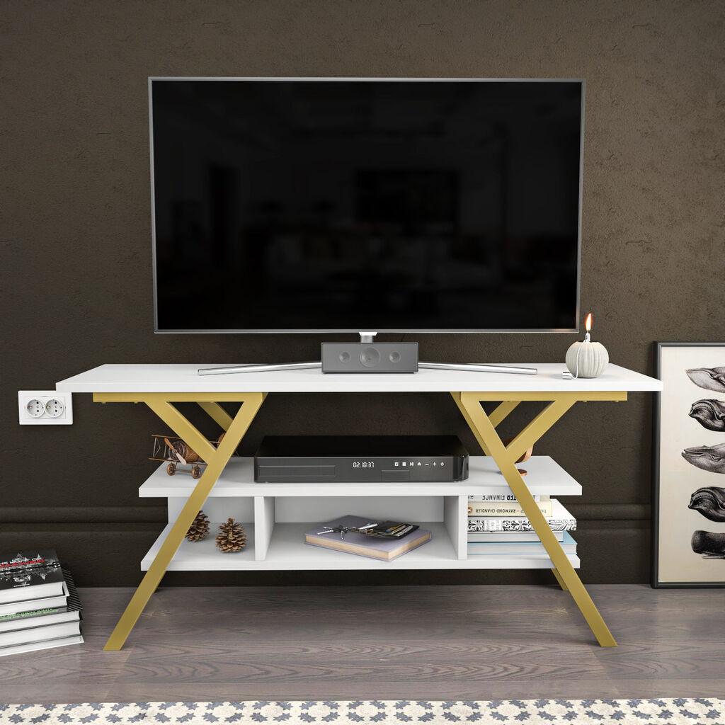 Hanah Home TV ormarić Minerva, 120x35x55 cm, Bijelo-zlatna boja