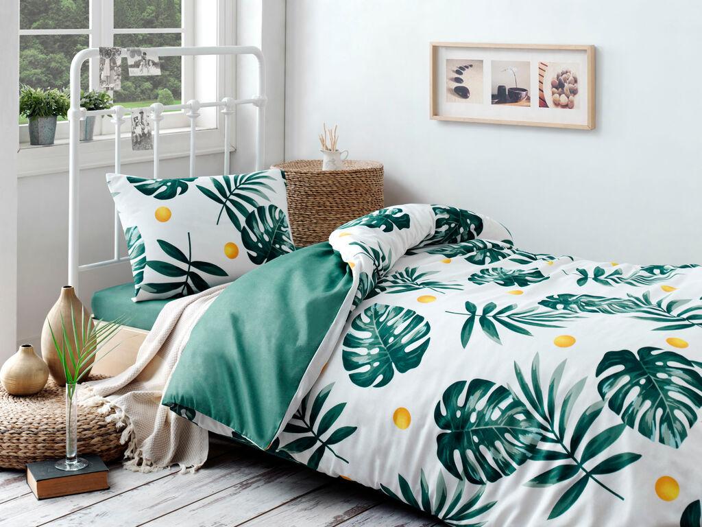 L'essentiel Maison set posteljine Monstera, 160x220cm, zelena