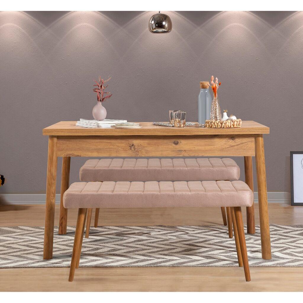 Hanah Home Set Trpezarijski sto i 2 klupe Costa 0900, Prljavo roze