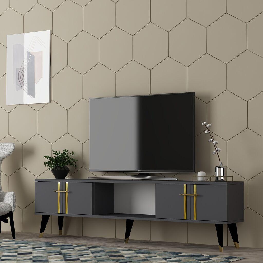 Hanah Home TV komoda Asel, 150x44,6x29,6 cm, antracit-zlatna boja