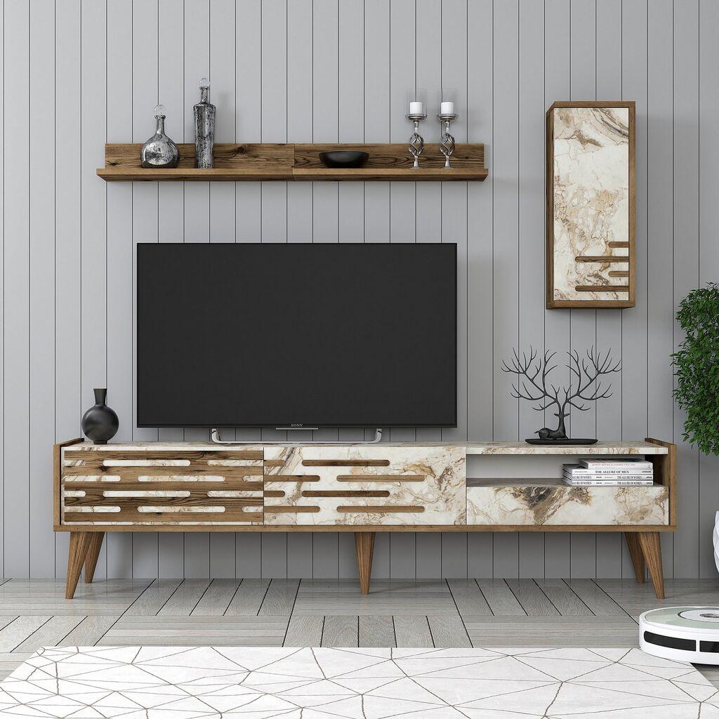 Hanah Home TV komoda s policama Valensiya, 180x35x45 cm, Bijela-orah