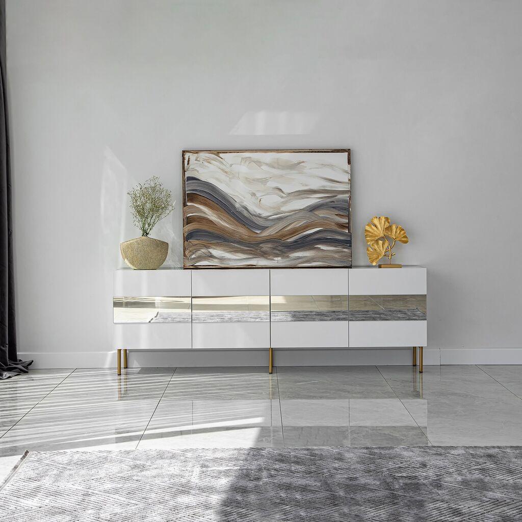 Hanah Kućna TV komoda Leon, 180x59x35 cm, Bijelo-zlatna boja