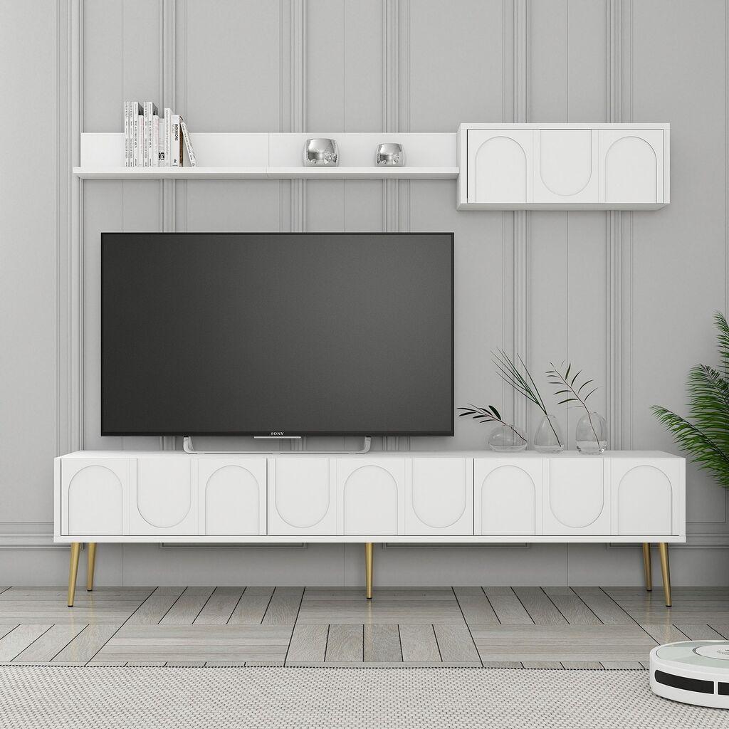 Hanah Home TV komoda sa komodama Lyon 2, 180 cm, Bijelo-zlatna