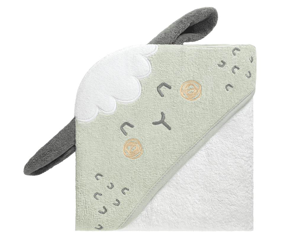 Kikka Boo Ručnik sa kapuljačom Sleepy sheep, 90x90, Zeleno-bijeli