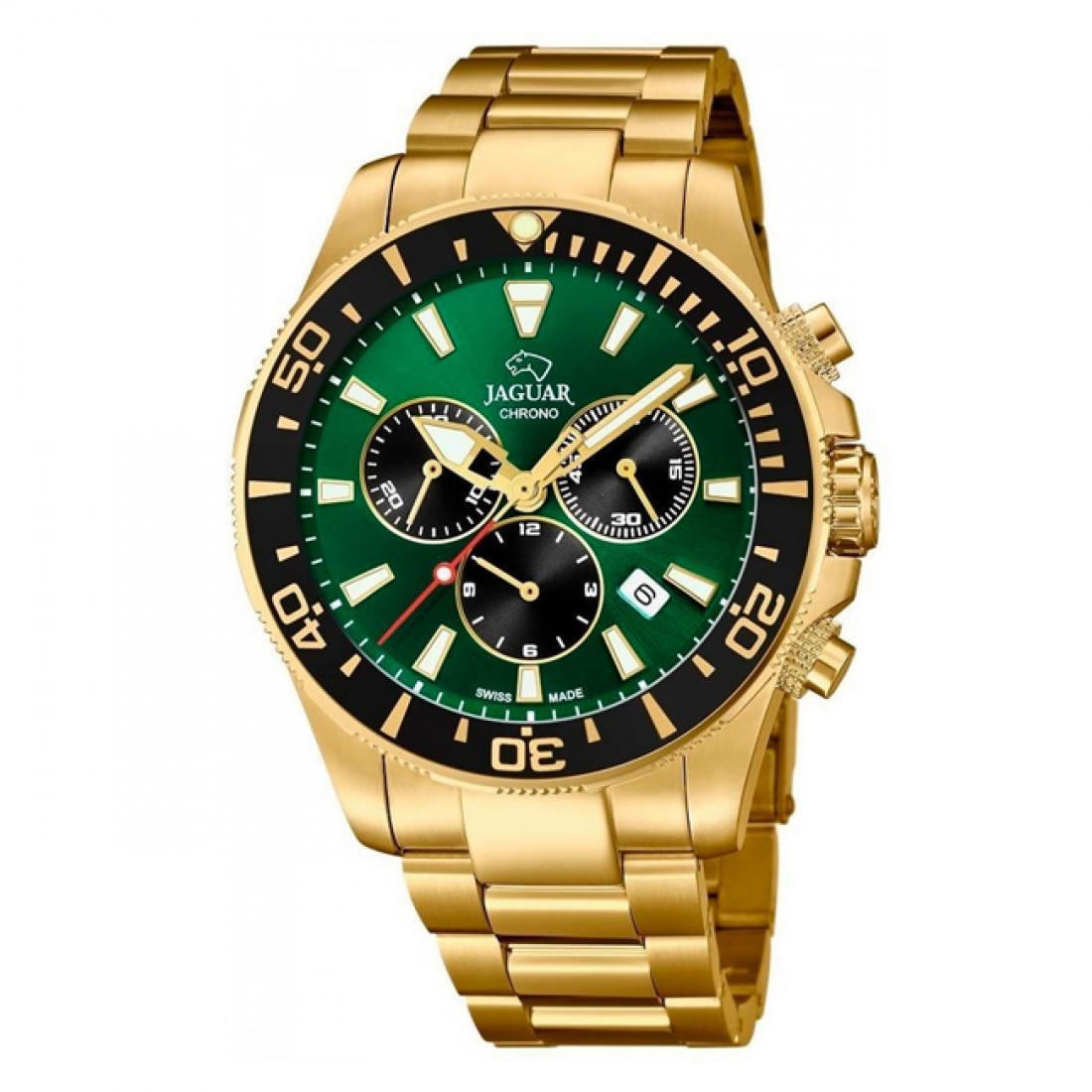 JAGUAR Muški ručni sat J864/1, Kvarcni mehanizam, Zeleno kućište, Zlatne boje