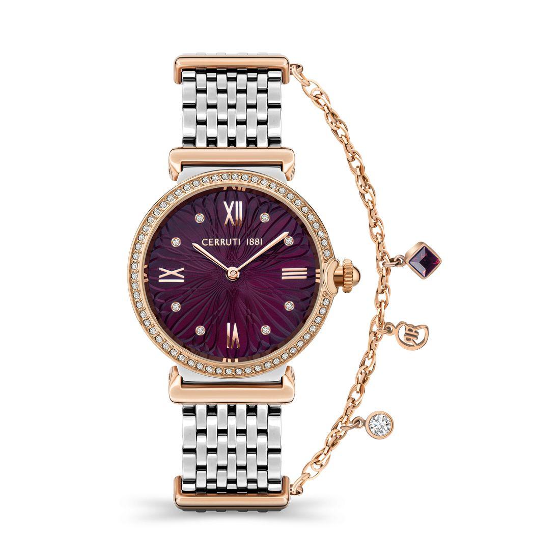 CERRUTI 1881 Ženski ručni sat CORNIGLIA CIWLG2020902, Kvarcni mehanizam, Ljubičasto kućište, Srebrne boje