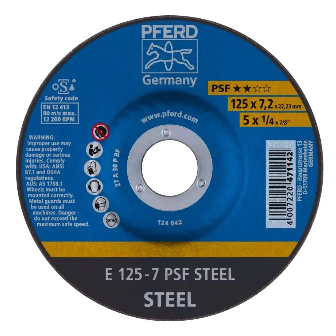 PFERD Ploča brusna e 125-7 psf steel 471142, Siva