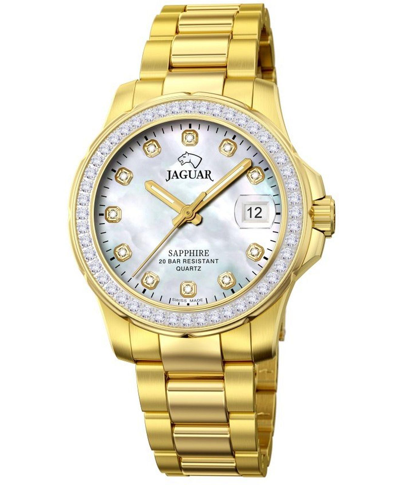 JAGUAR Ženski ručni sat J895/1, Kvarcni mehanizam, Bijelo kućište, Zlatne boje
