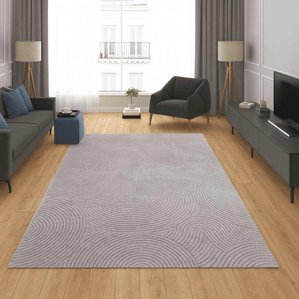 Merinos Končani tepih Krugovi elegancije, 200x290 cm, Sivi