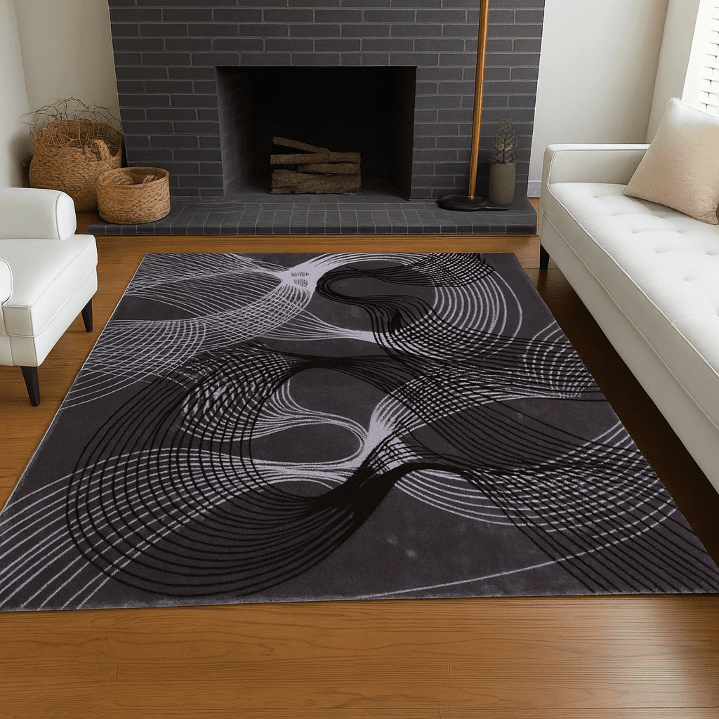 Merinos Končani tepih Dinamične linije, 240x340 cm, Tamnosivi