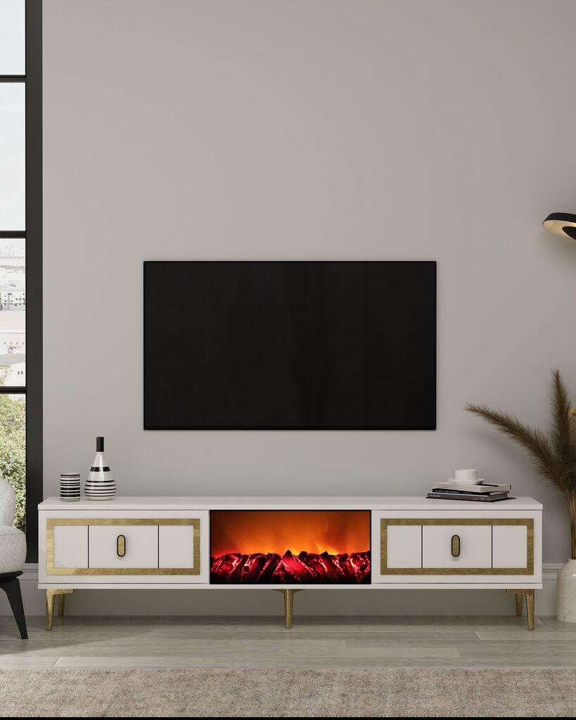 Hanah Home TV komoda Orion kamin, bijela