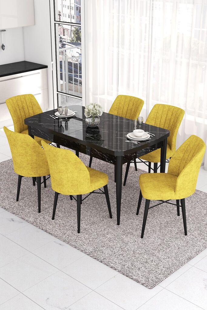 Hanah Home Set Trpezarijski sto i 6 stolica Eva, žuto-crna