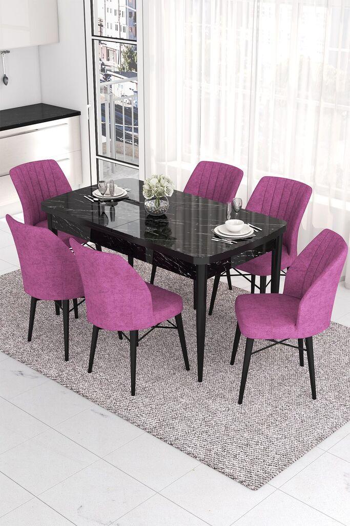 Hanah Home Set Trpezarijski sto i 6 stolica Eva, Ljubičasto-crna