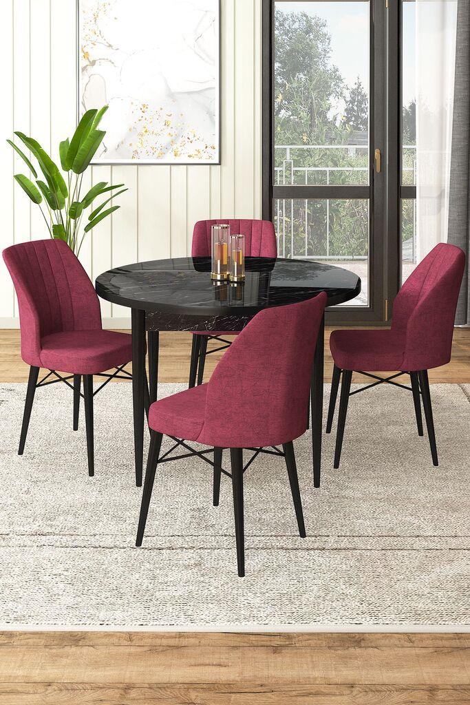 Hanah Home Set Trpezarijski sto i 4 stolice, bordo-crna