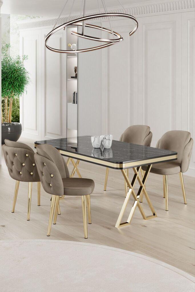 Hanah Home Set Trpezarijski sto i 4 stolice Rigel, bež-bijela
