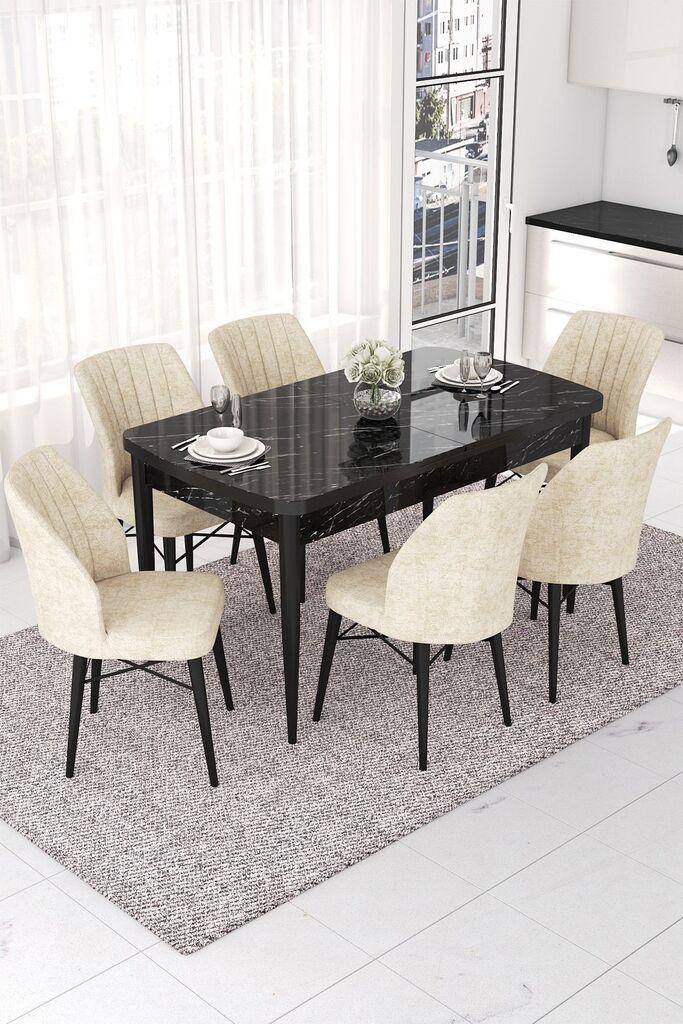 Hanah Home Set Trpezarijski sto i 6 stolica Nef, Krem-crna