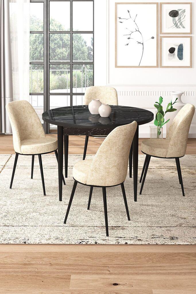 Hanah Home Set Trpezarijski sto i 4 stolice, bež-crna
