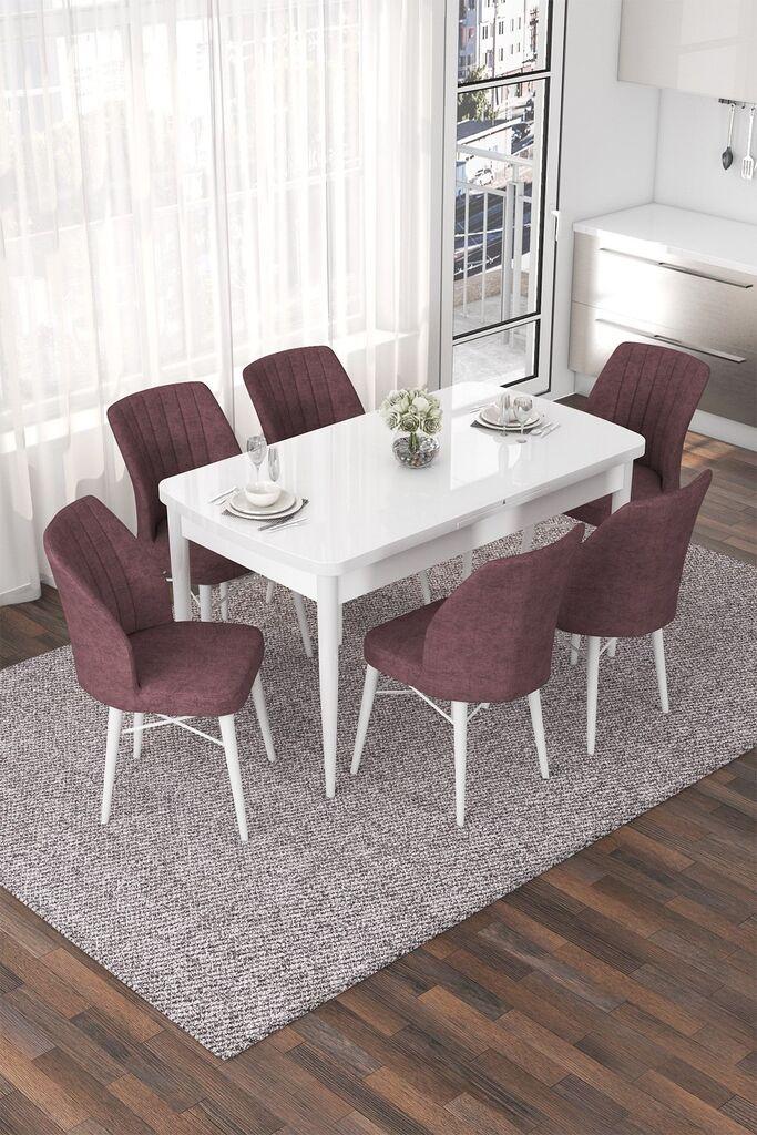 Hanah Home Set Trpezarijski sto i 6 stolica Nef, Prljavo roza