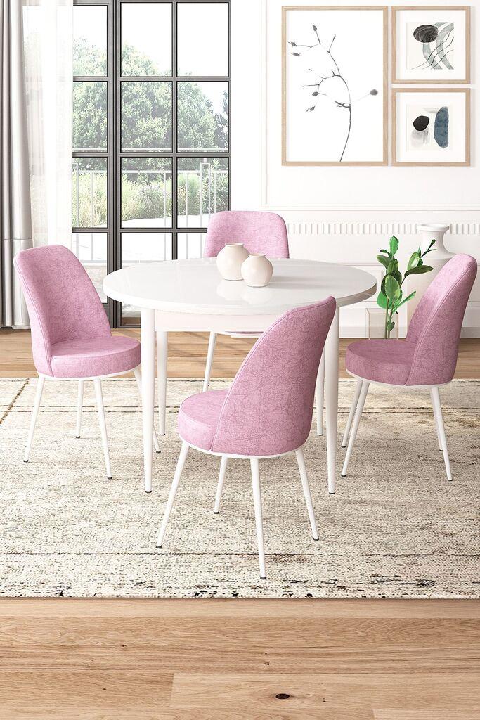 Hanah Home Set Trpezarijski sto i 4 stolice, Bijelo-roza