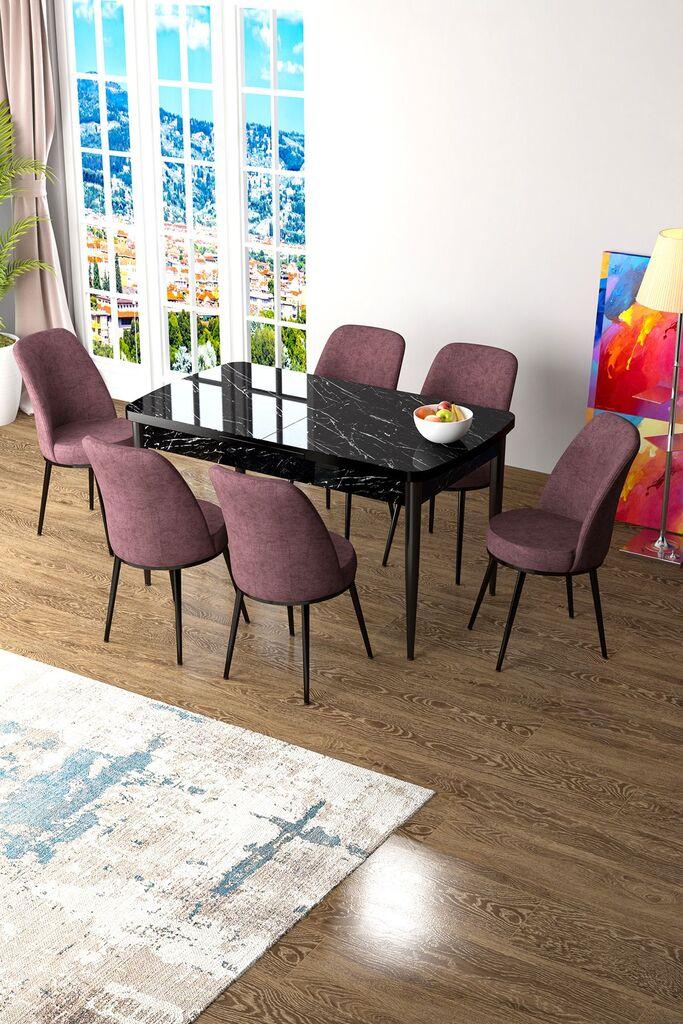 Hanah Home Set Trpezarijski sto i 6 stolica Zen, Prljavo ružičasta