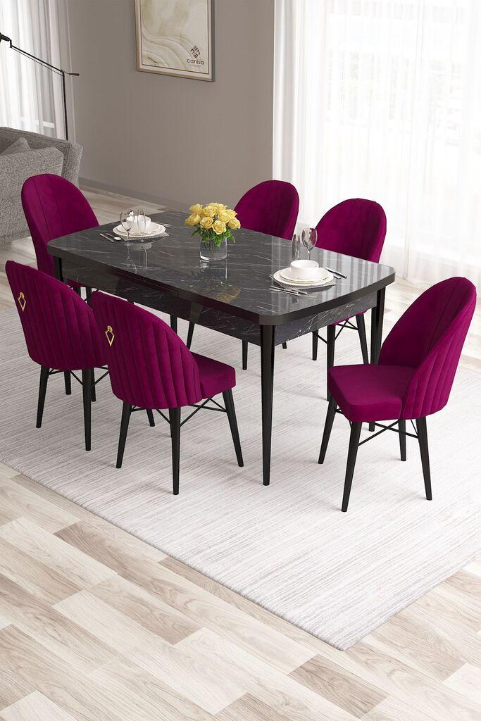 Hanah Home Set Trpezarijski sto i 6 stolica Roza, Bordo-crna
