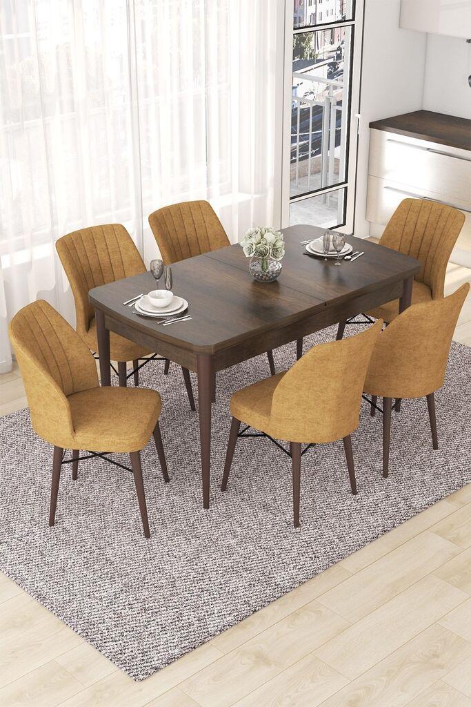 Hanah Home Set Trpezarijski sto i 6 stolica Nef, oker-smeđa