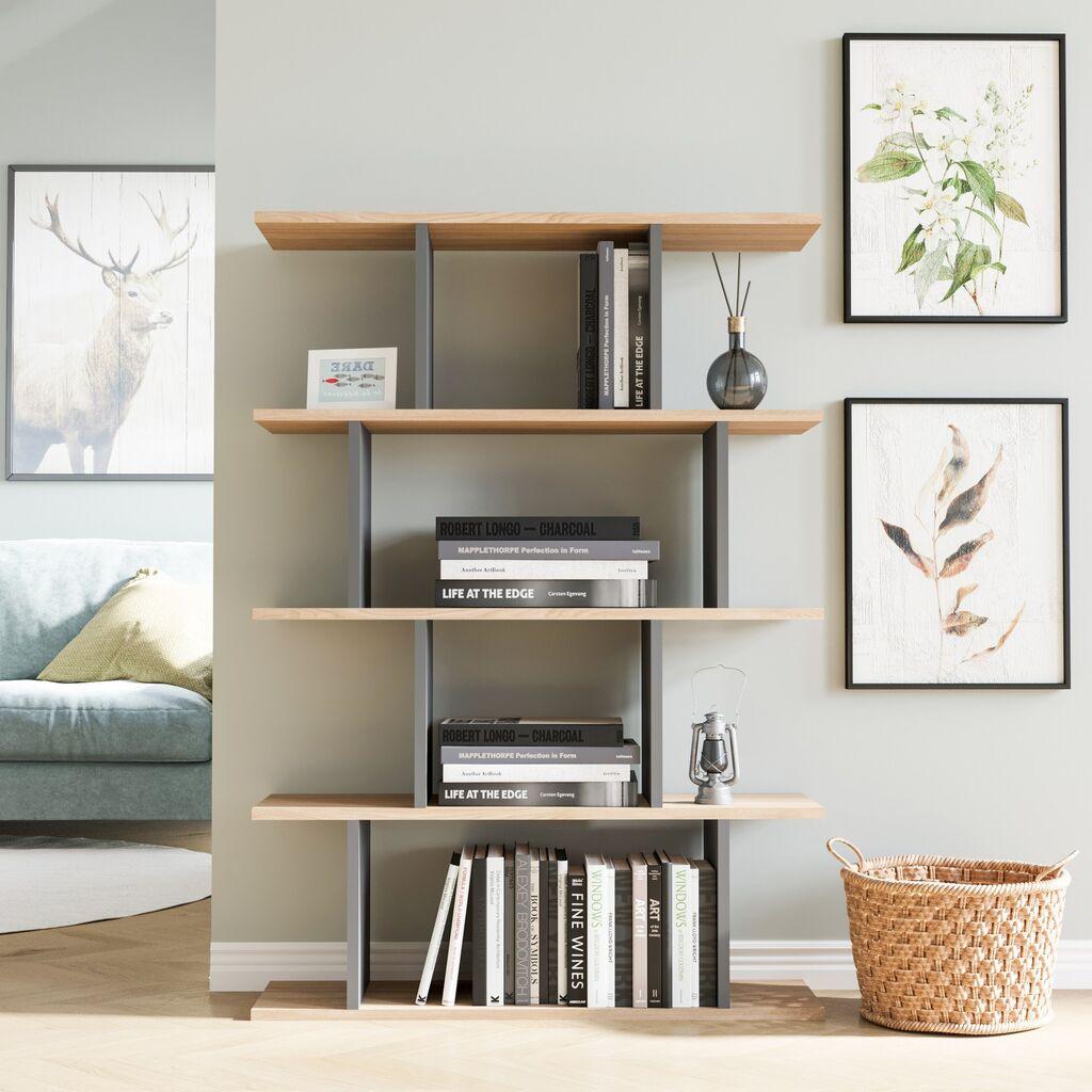 Hanah Home Harmon Oak antracit biblioteka 90x25x127.4cm, bež siva