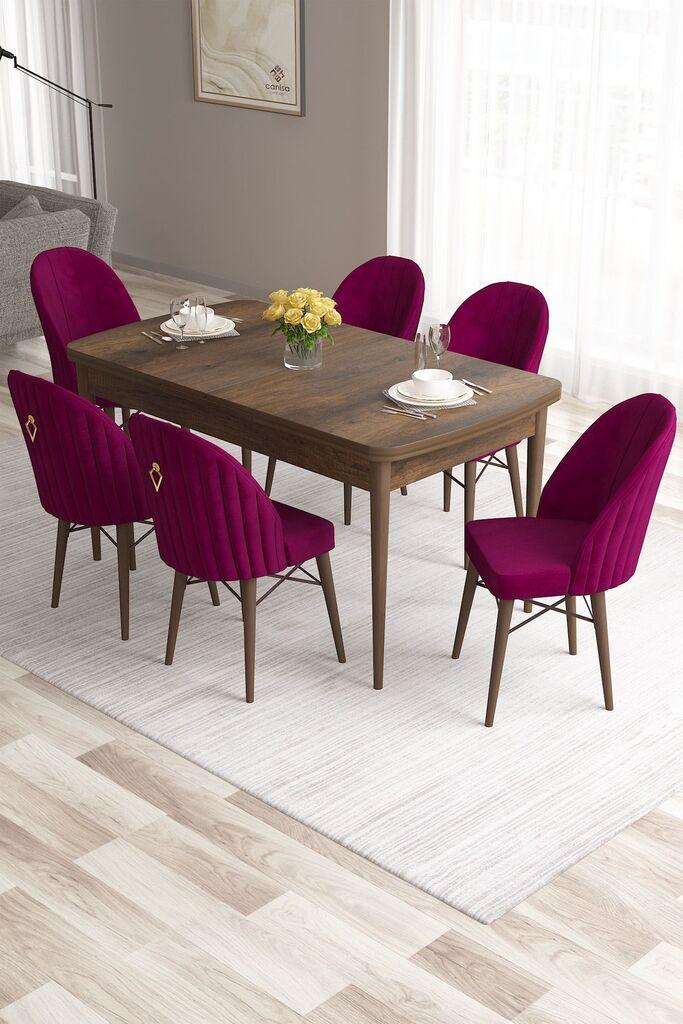 Hanah Home Set Trpezarijski sto i 6 stolica Roza, Bordo-smeđa