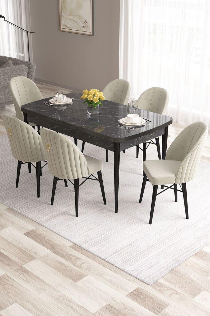 Hanah Home Set Trpezarijski sto i 6 stolica Roza, Krem-crna