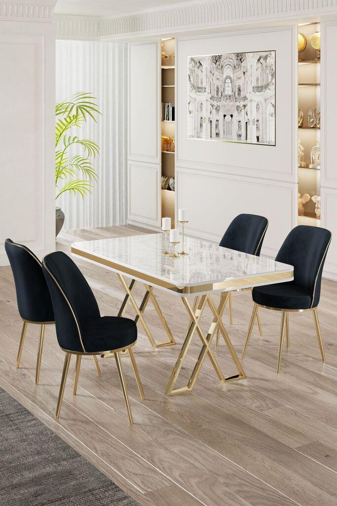 Hanah Home Set Trpezarijski sto i 4 stolice, Teget-bijela