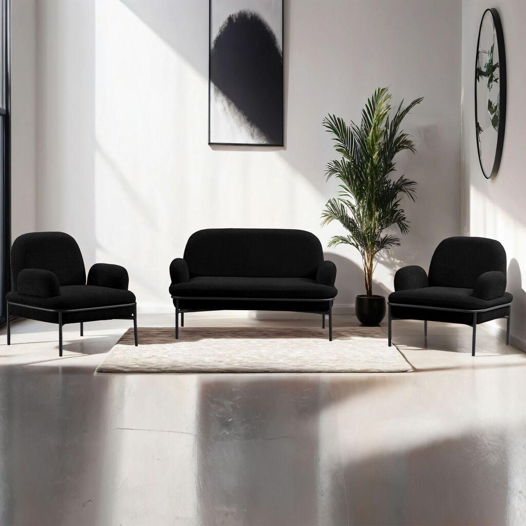 Atelier del Sofa Set namještaja za dnevni boravak, 3 dijela Aster, crna