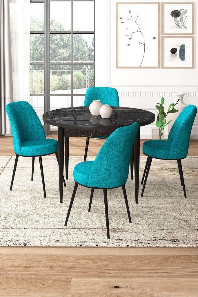 Hanah Home Set Trpezarijski sto i 4 stolice, tirkizno-crna