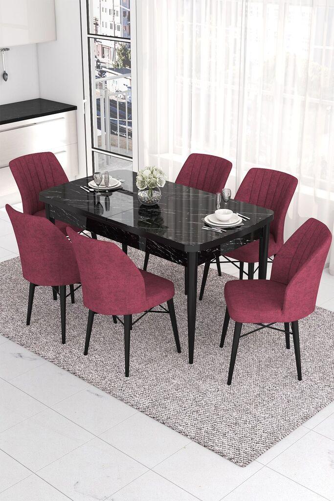 Hanah Home Set Trpezarijski sto i 6 stolica Eva, Bordo-crna