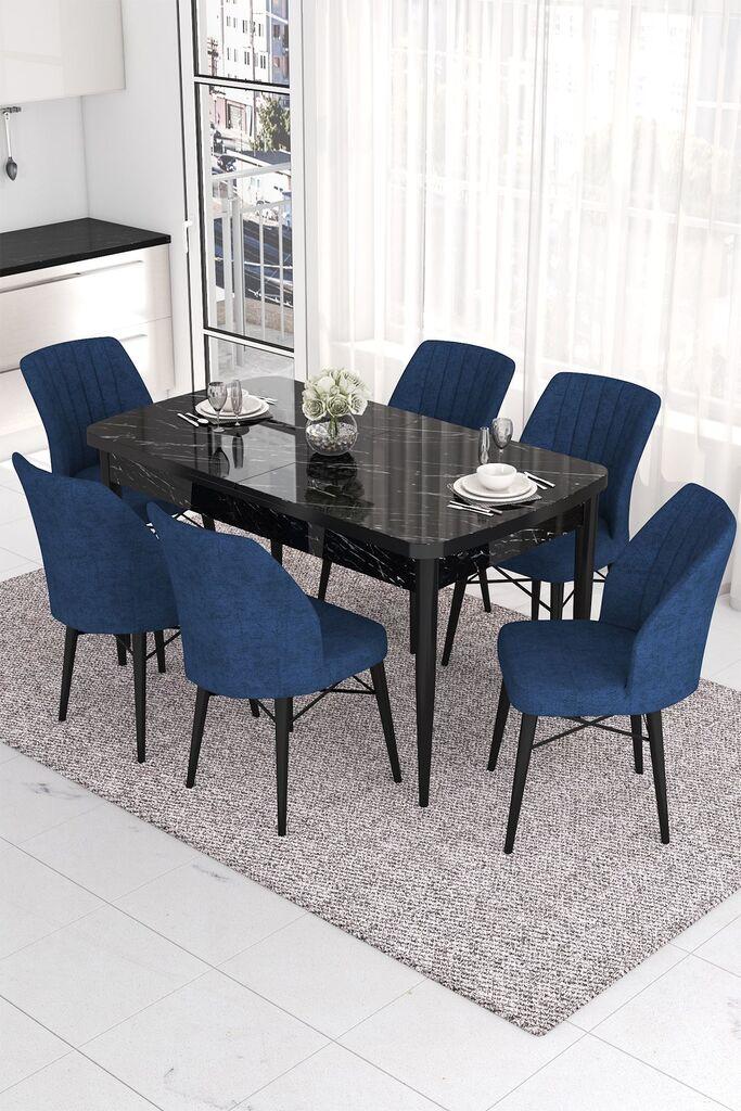 Hanah Home Set Trpezarijski sto i 6 stolica Eva, plavo-crna