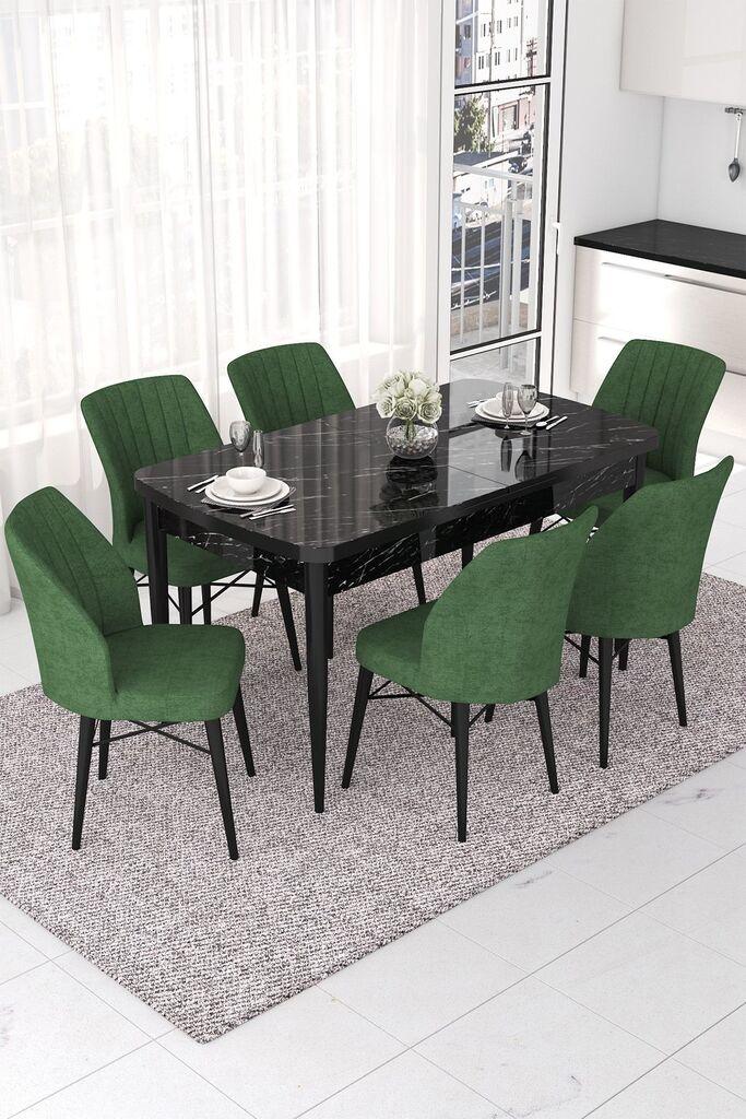 Hanah Home Set Trpezarijski sto i 6 stolica Nef, zelena i crna