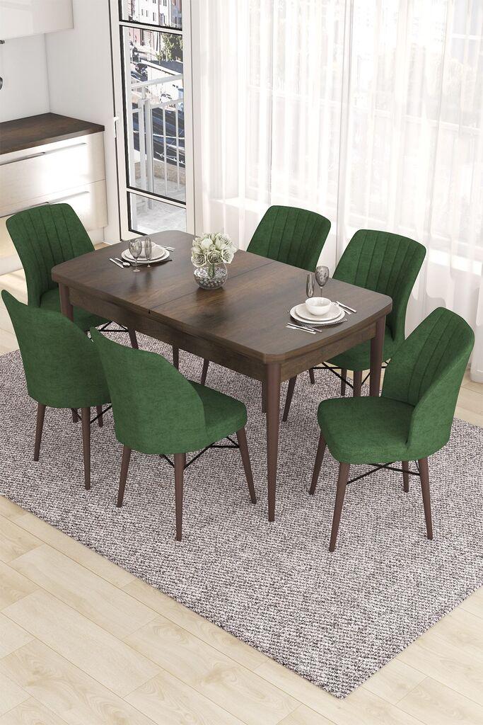 Hanah Home Set Trpezarijski sto i 6 stolica Eva, zeleno-smeđa