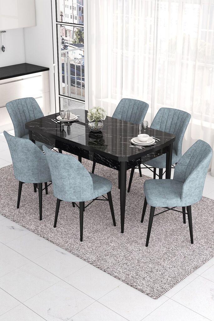 Hanah Home Set Trpezarijski sto i 6 stolica Eva, Sivo-crna