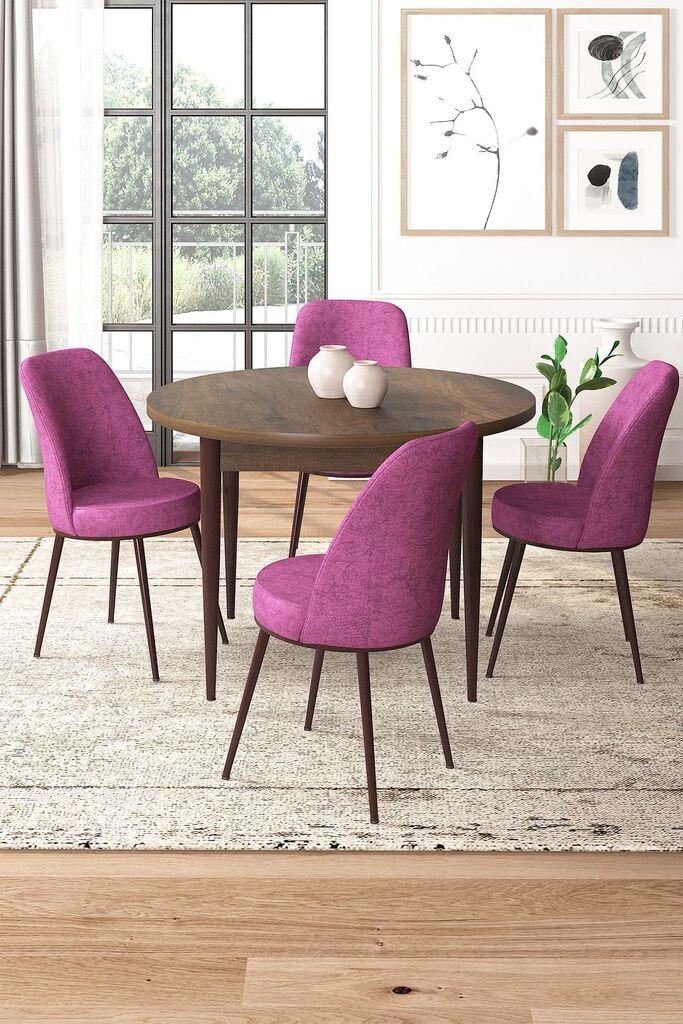 Hanah Home Set Trpezarijski sto i 4 stolice, Ljubičasto-smeđa