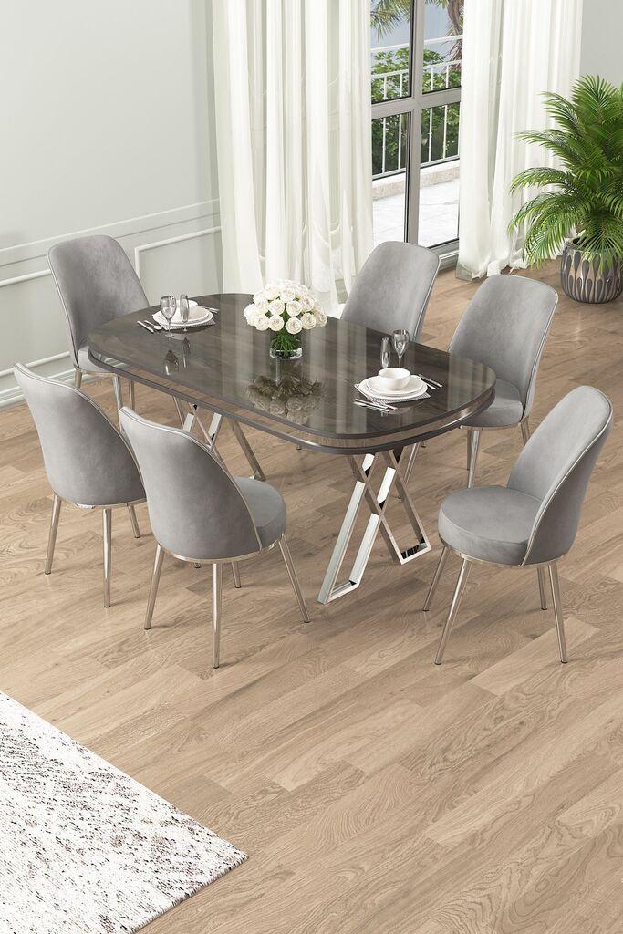 Hanah Home Set Trpezarijski sto i 6 stolica Lai, siva