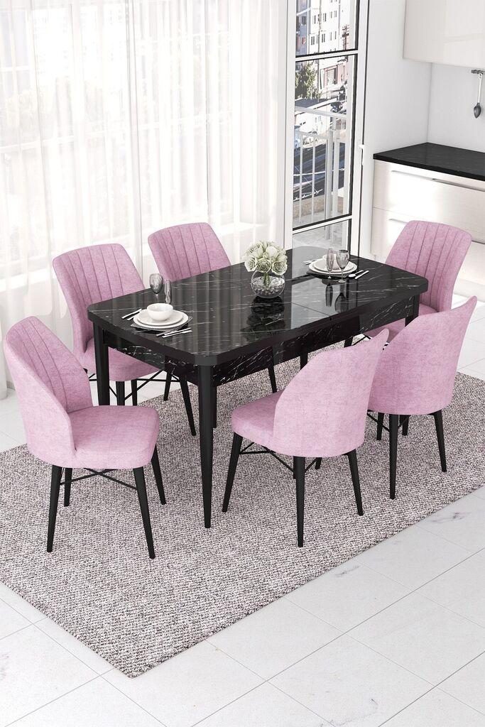 Hanah Home Set Trpezarijski sto i 6 stolica Nef, Roza-crna