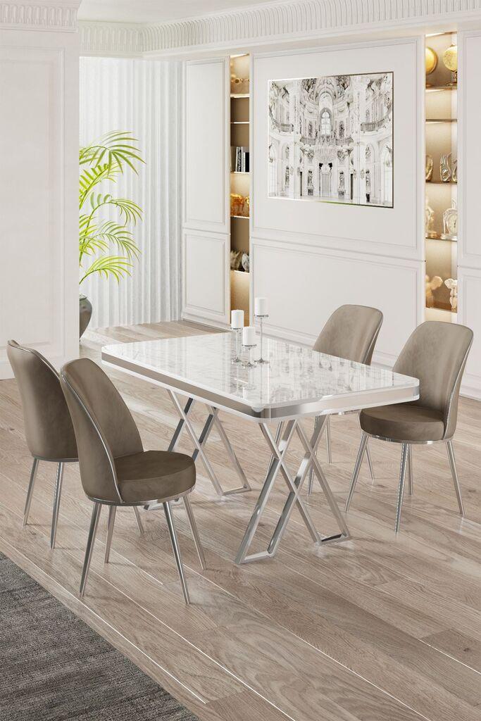 Hanah Home Set Trpezarijski sto i 4 stolice, bež i bijela