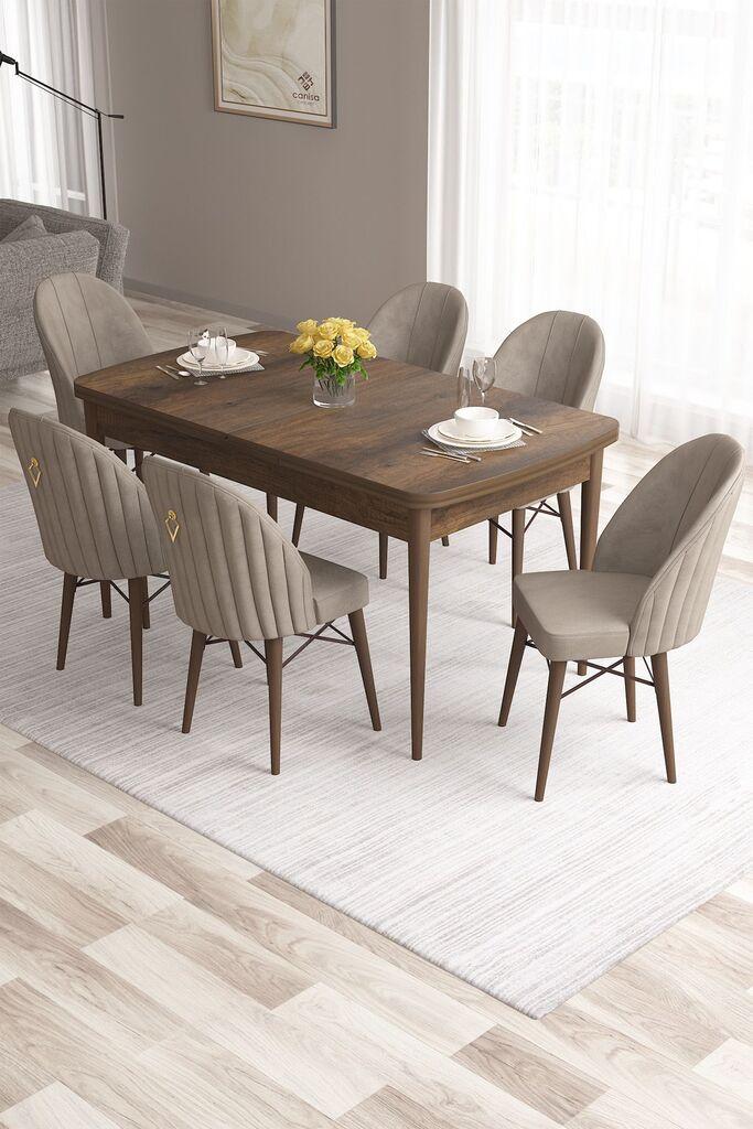 Hanah Home Set Trpezarijski sto i 6 stolica Roza, Bež-smeđa