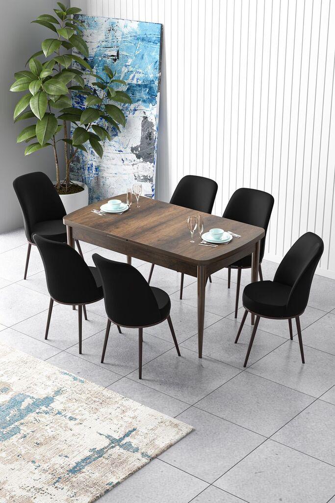 Hanah Home Set Trpezarijski sto i 6 stolica Zen, crno-smeđa