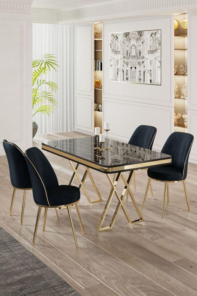 Hanah Home Set Trpezarijski sto i 4 stolice, Teget-crna